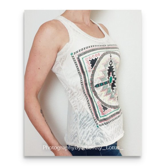 Western Aztec Tank Top Semi Sheer Burnout Graphic Print Tank Top - Picture 5 of 11